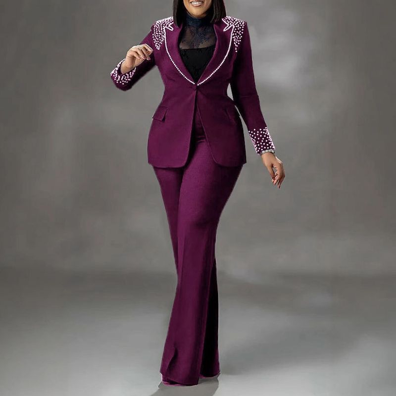Dameskleding Pearl Lange mouwen Slim-fit Stretch Pak Tweedelige Set_voghion.com