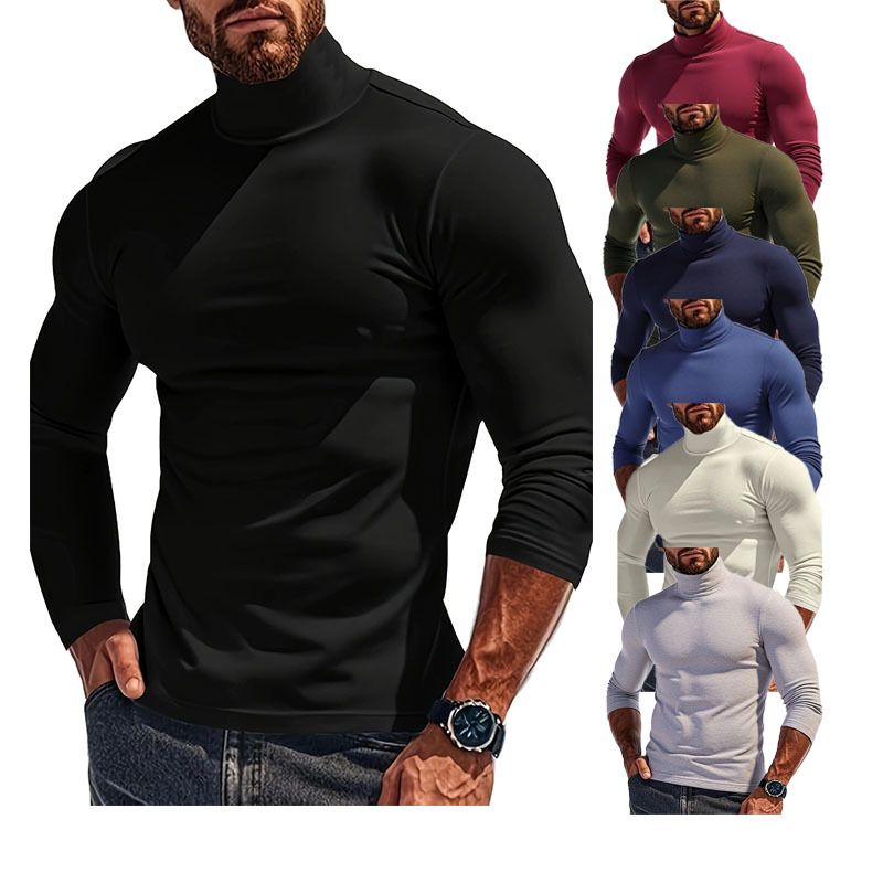 Herrenbekleidung, Fleece-Langarm-T-Shirt, Slim Fit, hoher Halsausschnitt, Thermo-Basisschicht (Weiß, Schwarz, Marineblau, Weinrot, Dunkelgrün, Hellgrau, Dunkelblau)_voghion.com