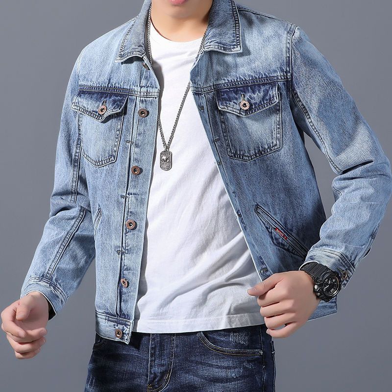 Retro Denim Jacket For Men - Loose Fit Vintage Korean Style Coat With Windproof Fabric, Casual Spring Fall Outerwear (Black/Blue) - Sizes M To 4XL_voghion.com