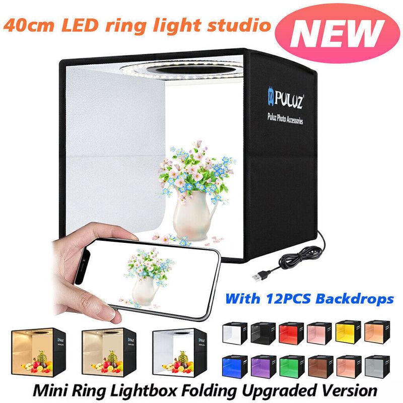 16' 10' PULUZ Portable LED Photo Light Box Cube Tent Studio Photography 40x40cm_voghion.com