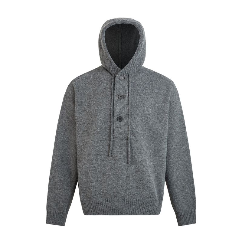 MADEEXTREME Autumn Winter Knitted Sweater Hoodie Solid Color Simple American Style Loose Lazy Top Unisex_voghion.com