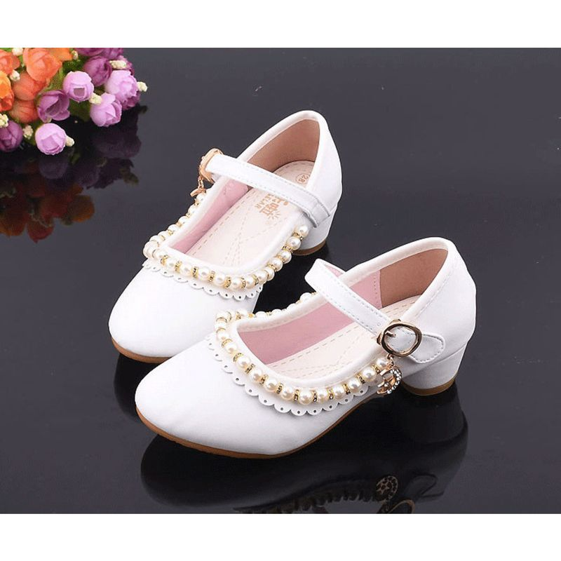 Abito da principessa Festa di matrimonio Tacco alto con perle Scarpe da ballo per bambine Sandali glitterati Scintillanti_voghion.com
