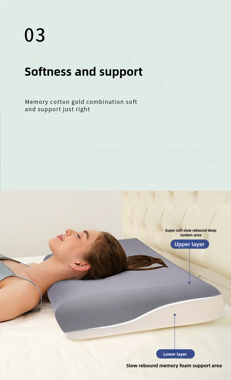 Almohada para dormir profundamente, diseñada para quienes duermen de lado o boca arriba. Su forma cervical ortopédica acuna suavemente la cabeza, brinda soporte para el cuello y alivia el dolor de hombros._voghion.com