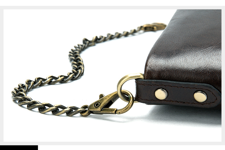 Leather Wallet Retro 2 Fold RFID Wallet Men's Coin Purse First Layer Cowhide Zipper Wallet Chain Wallet_voghion.com