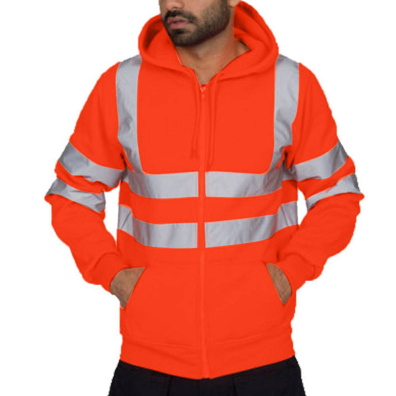 Hygiene-Arbeitskleidung mit reflektierenden Streifen für Herren, Fleece-Kapuzenjacke, Outdoor-Sweatshirt für Herren_voghion.com