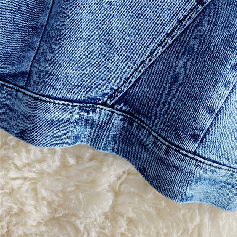 Roupas femininas novas Slim Fit zíper curto Denim camisola duas peças terno irregular fenda quadril saia_voghion.com