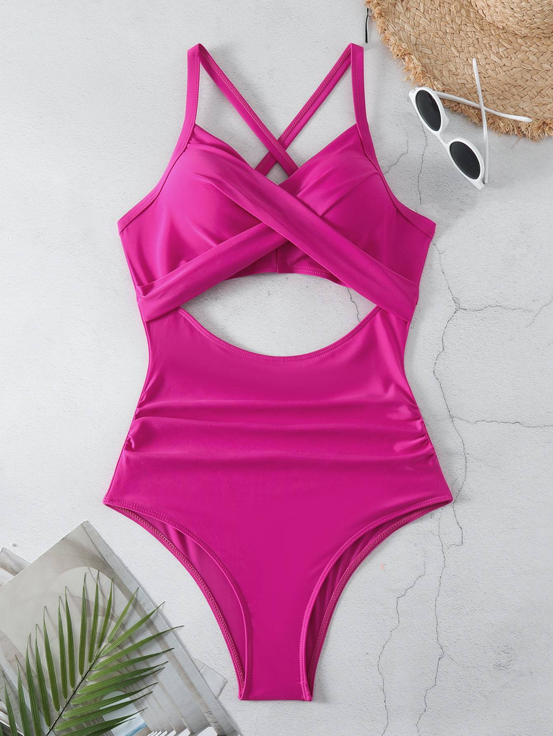 Maillot de bain une pièce pour femme, maillot de bain moulant dos nu, croisé et ajouré_voghion.com