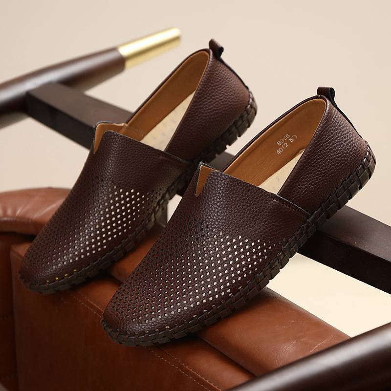 -Grenzüberschreitende große einbeinige Herrenschuhe, handgenähte Herren-Bohnenschuhe, perforierte Herrenlederschuhe aus Rindsleder für Frühling und Sommer_voghion.com