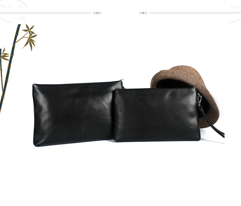Herrentaschen Neue Herrenhandtasche Echtes Leder Herrentasche Clutch Erste Schicht Rindsleder Umschlagtasche Große Kapazität Schaffell Handytasche Einfach_voghion.com