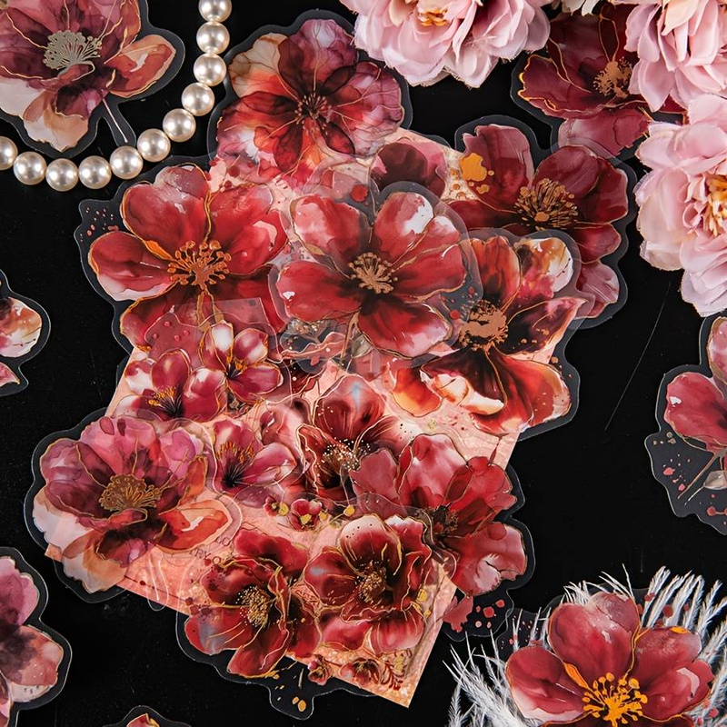 20pcs/pack Retro Flowers Gorgeous Flower Message Material DIY Decoration Collage Base Scrapbook PET Stickers_voghion.com