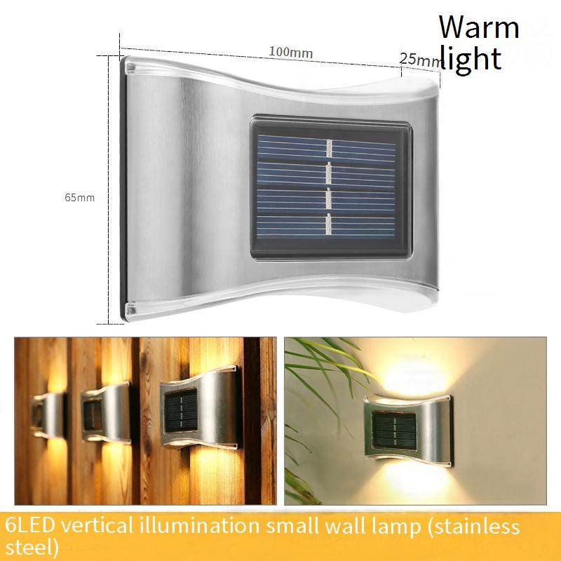 Luminária de parede LED solar, luzes de jardim externas à prova d'água com iluminação para cima e para baixo, branco quente/mudança de cor, aço inoxidável_voghion.com