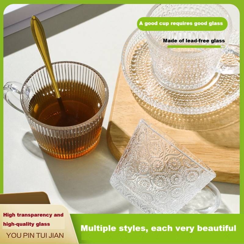 Neu Glas Kaffeetasse Und Teller Set Haushalts Geschirr Mit Löffel Set Luxus Gold Grenze Dessert Dim Sum Platte Geschenk_voghion.com