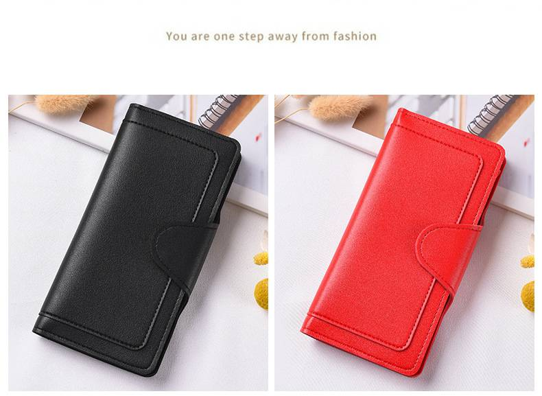 Portefeuille fin ENMEX pour femme avec plusieurs emplacements pour cartes et poche à monnaie – Organiseur de sac léger en PU pour vos essentiels du quotidien (noir, beige, rouge, bleu, violet)_voghion.com