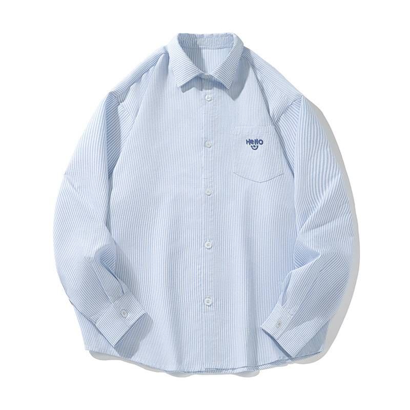 Men's Retro Stripe Long Sleeve Shirt, Contrast Color Loose Fit Casual Top With Embroidered Pocket, Spring & Summer Streetwear Shirt Jacket_voghion.com