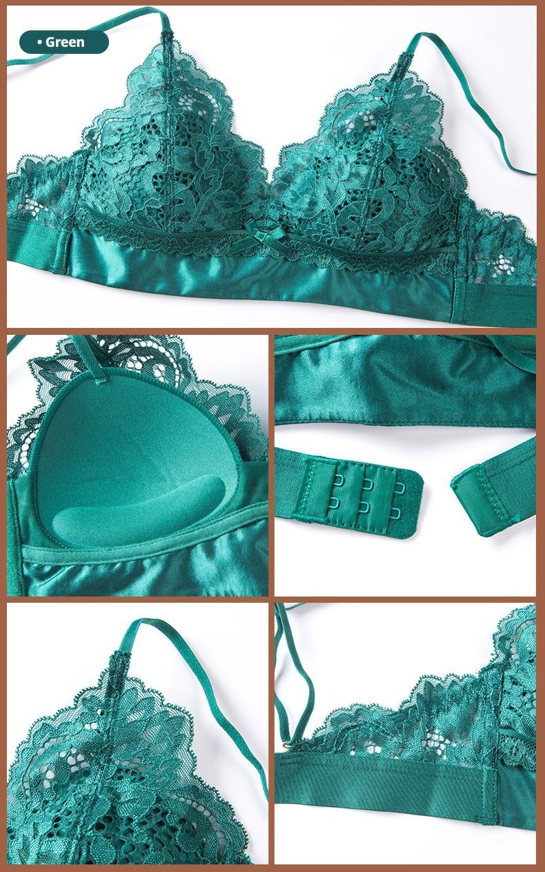 Französisches Damen-BH-Set mit sexy Spitze ohne Stahlring, dünne Baumwolle, Dreieck-Cup, schöner Rücken, große Brust, kleines BH-Set_voghion.com