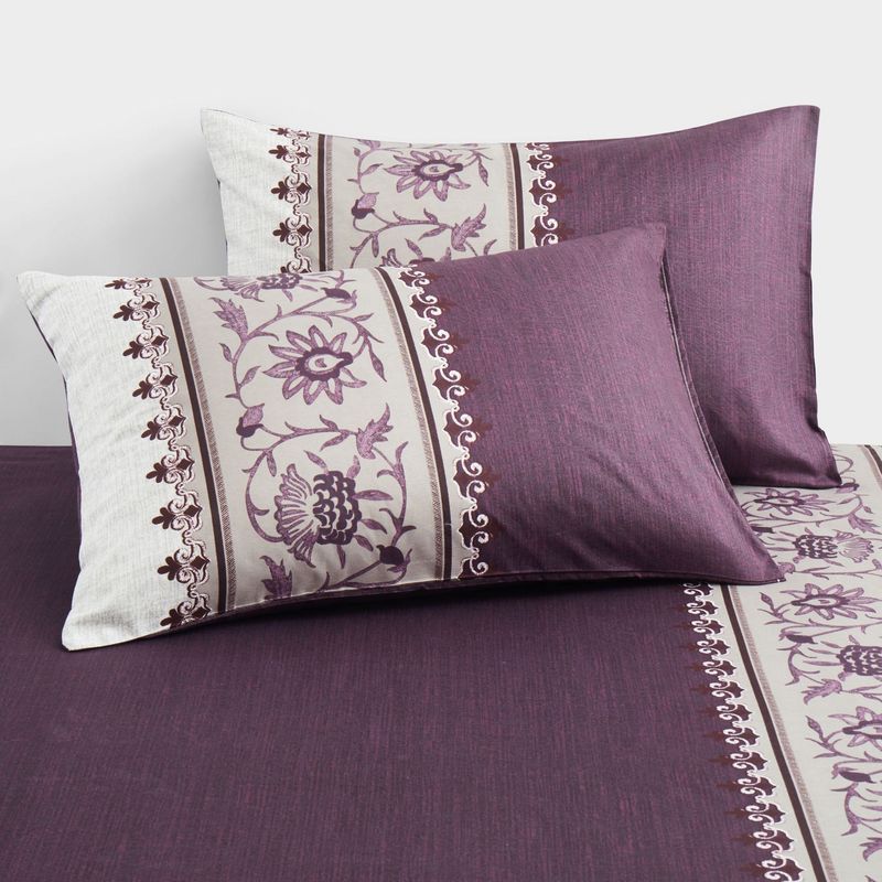 Purple Floral Bohemian Fitted Sheet Polyester Skin Friendly Bed Fitted Sheet Mattress Protector Fitted Sheet_voghion.com