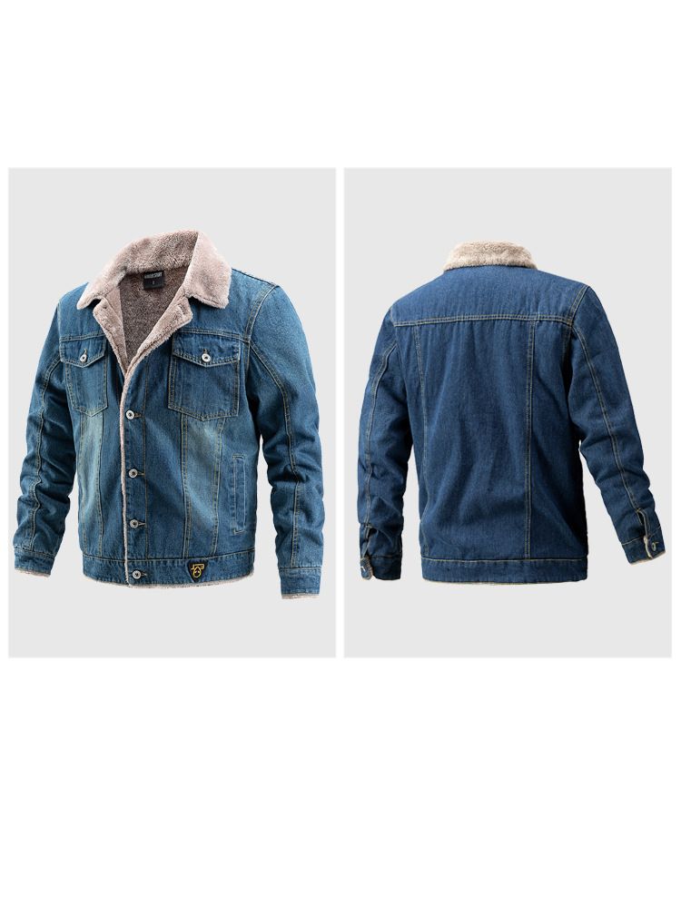 Giacca in denim stile europeo americano transfrontaliero ActiveGo ActiveGo con fodera in pile, ispessita, taglie forti, abbigliamento da uomo per l'esportazione,_voghion.com