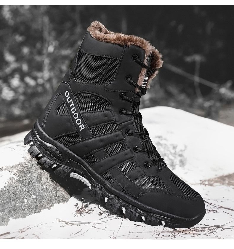 Bottes d'hiver de marque pour hommes, bottes de neige épaisses et chaudes, à lacets, bottines pour hommes, bottes de moto imperméables pour hommes, taille 47_voghion.com