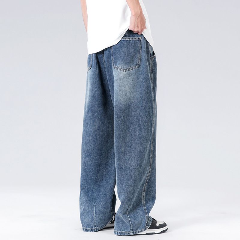 Spring Summer New Straight Wide-Leg Jeans Loose Trendy Drawstring Versatile Simple Casual Long Pants For Men_voghion.com