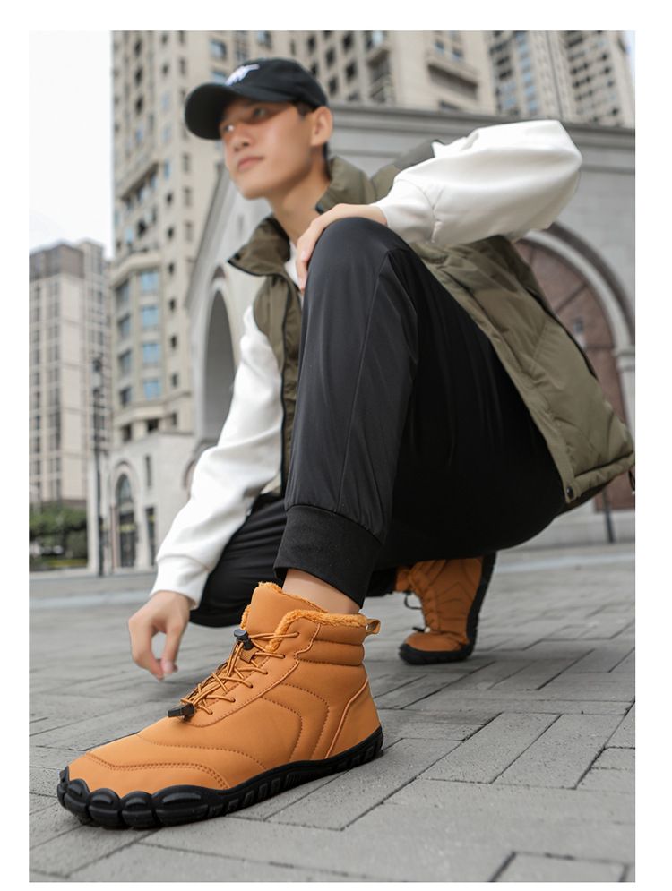 Winter Cotton Shoes Mid Tube Snow Boots Men's Hiking Shoes Non Slip Waterproof Bread Shoes Plus Velvet Warm Shoes_voghion.com