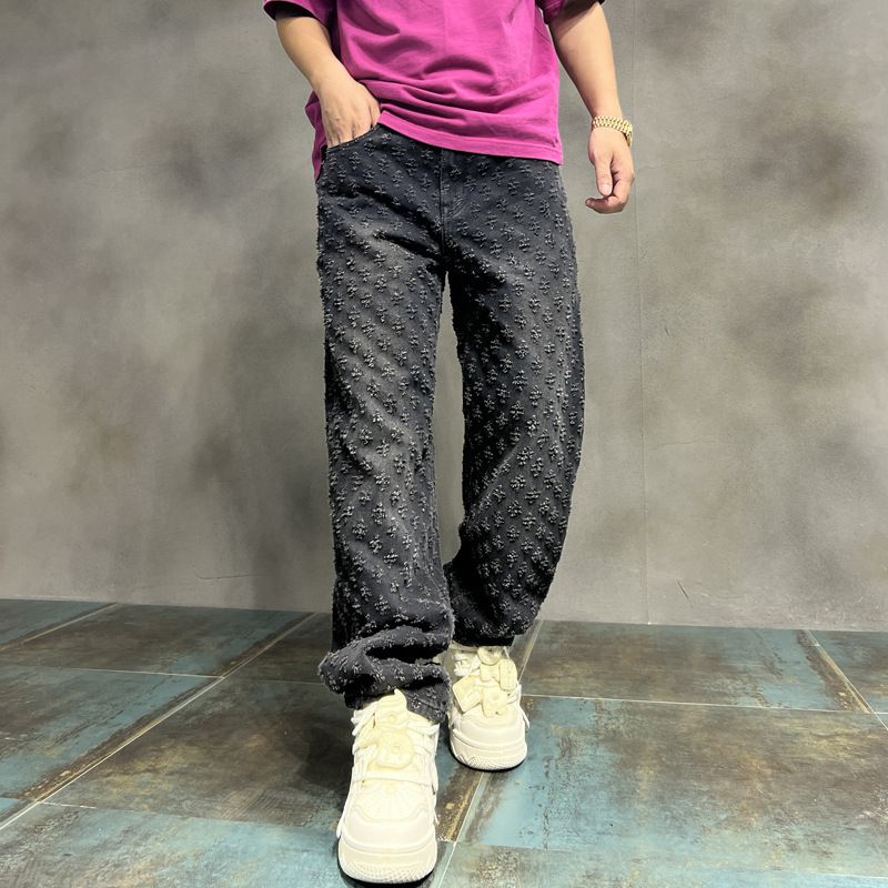 2024 American High Street Jeans Hommes Ample Droite Tendance Marque Ensemble Pantalon Polyvalent_voghion.com