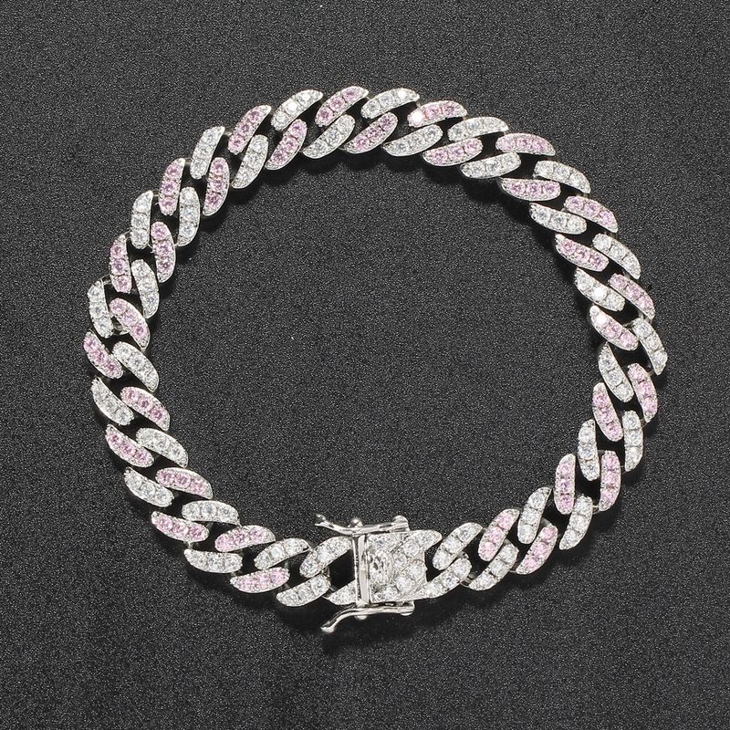 8mm Three Chain Copper Micro Pave Zircon Cuban Women's Hip Hop Bracelet_voghion.com