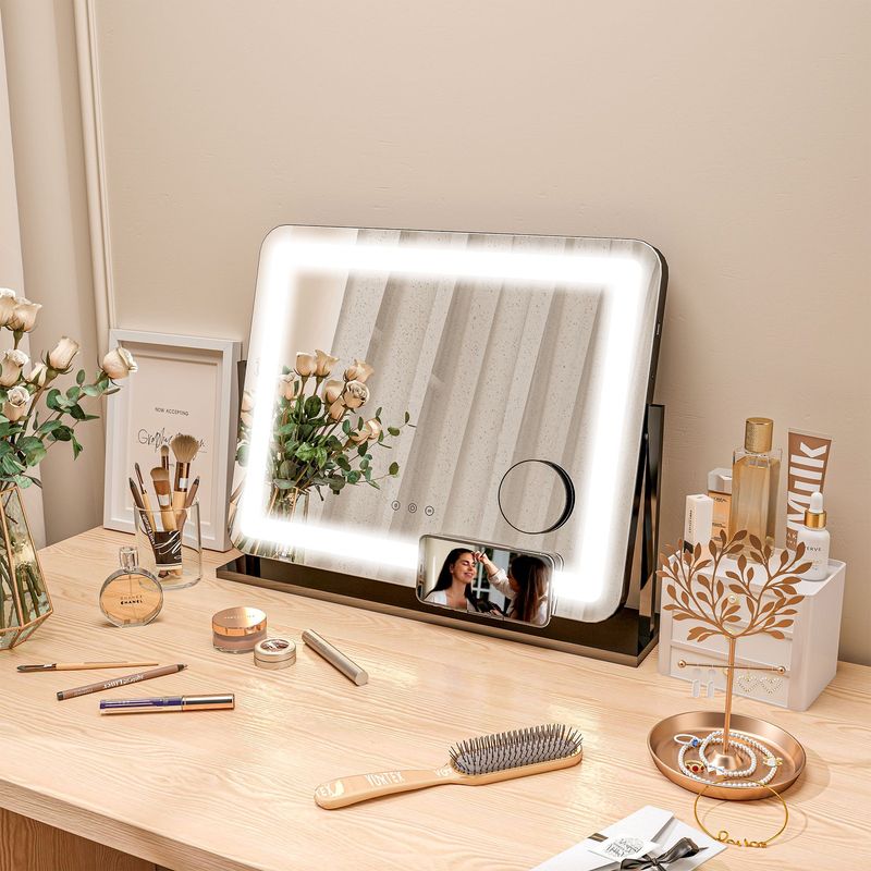 Vanity Mirror With 3 Colour LED Light, Magnifier, USB Port, Touch Screen_voghion.com