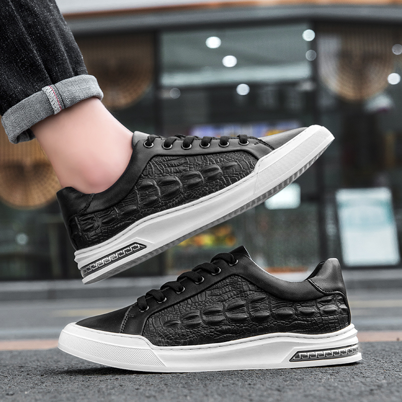 Crocodile European Station Herrskor Nytt läder Svart Casual Board Skor Mångsidigt mode herrskor_voghion.com