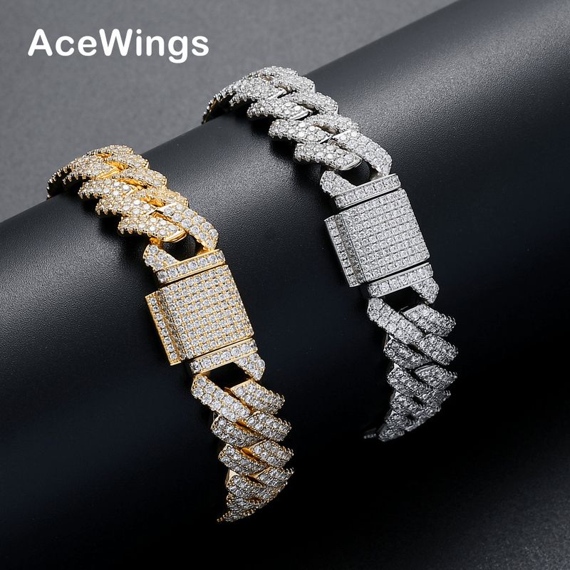 Bracciale cubano hip hop da uomo con chiusura a scatola micro pavé in rame da 13 mm, rombo e zirconi pieni_voghion.com