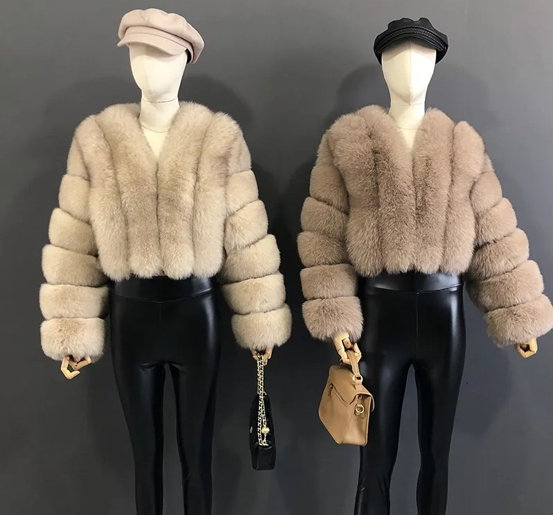 Cappotto da donna in finta pelliccia di volpe, spesso, corto, in finta pelliccia, a maniche lunghe_voghion.com