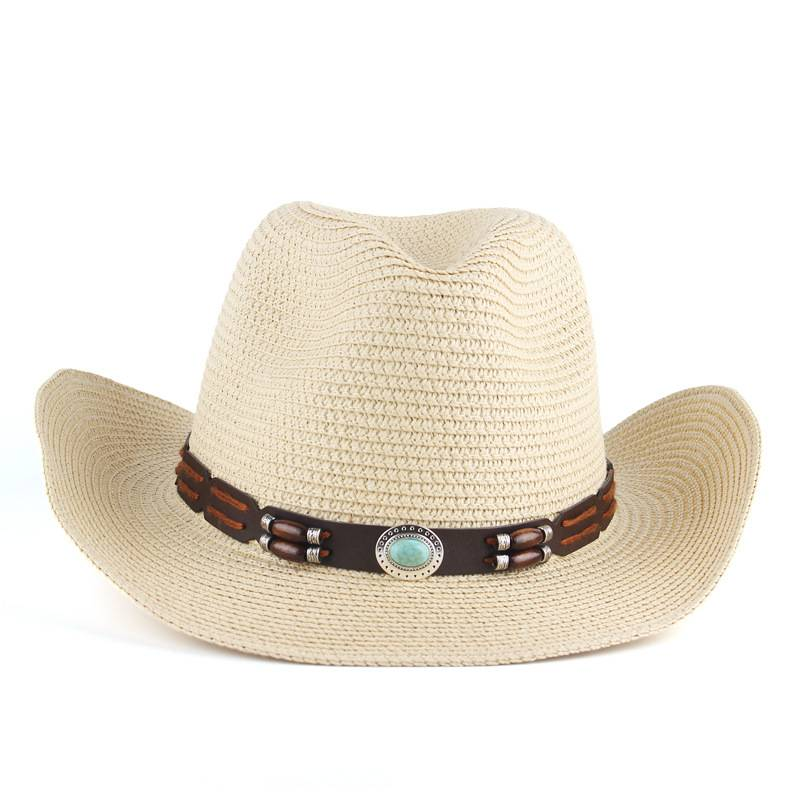 Commerce extérieur transfrontalier unisexe style américain western cowboy chapeau de paille chapeau à bord incurvé en gros voyage en plein air chapeau décontracté_voghion.com