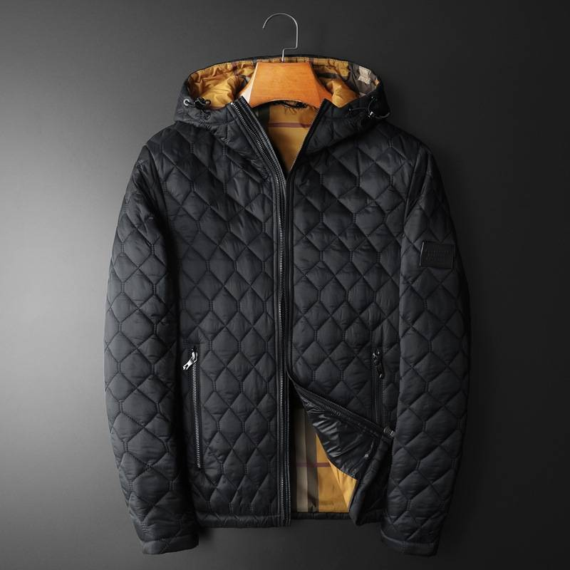 European goods 2024 autumn and winter new men's diamond-shaped thin slim hooded cotton jacket high-quality casual cotton jacket_voghion.com