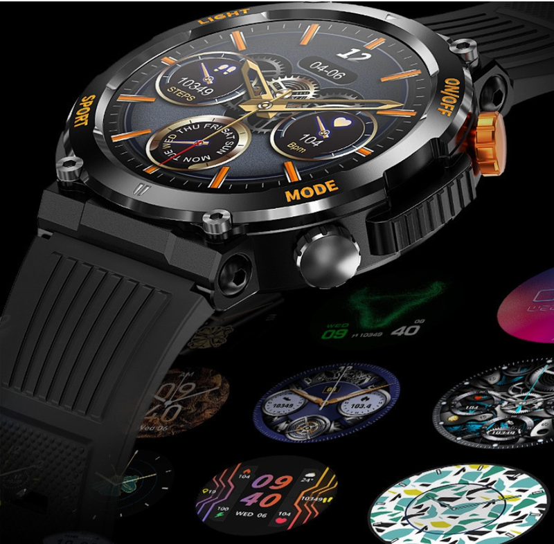 Nouvelle montre intelligente HT17 ronde Bluetooth appel fréquence cardiaque et surveillance de la pression artérielle montre de sport en plein air à trois épreuves_voghion.com
