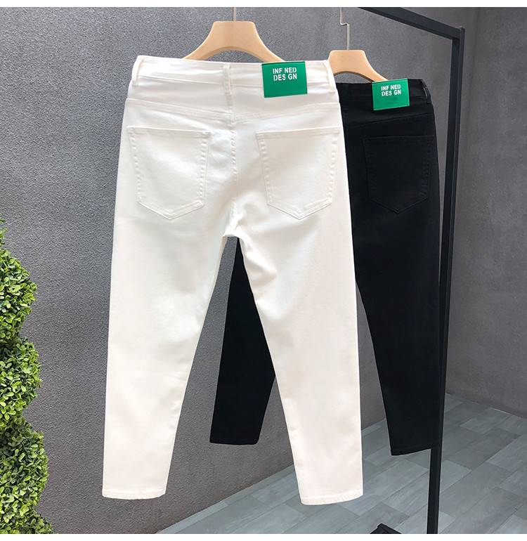 Spring Autumn Style Men Trendy Slim Fit Small Foot Nine-point Pants Casual White Pants Loose Cotton Material Suitable Men_voghion.com