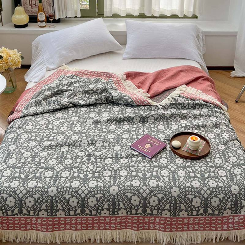 Decken, 100 % Baumwolle, Schmetterlings-Jacquard-Decke, 4-lagige, leichte und atmungsaktive Decke für den Sommer, luxuriös weiche Gaze-Bettwäsche_voghion.com