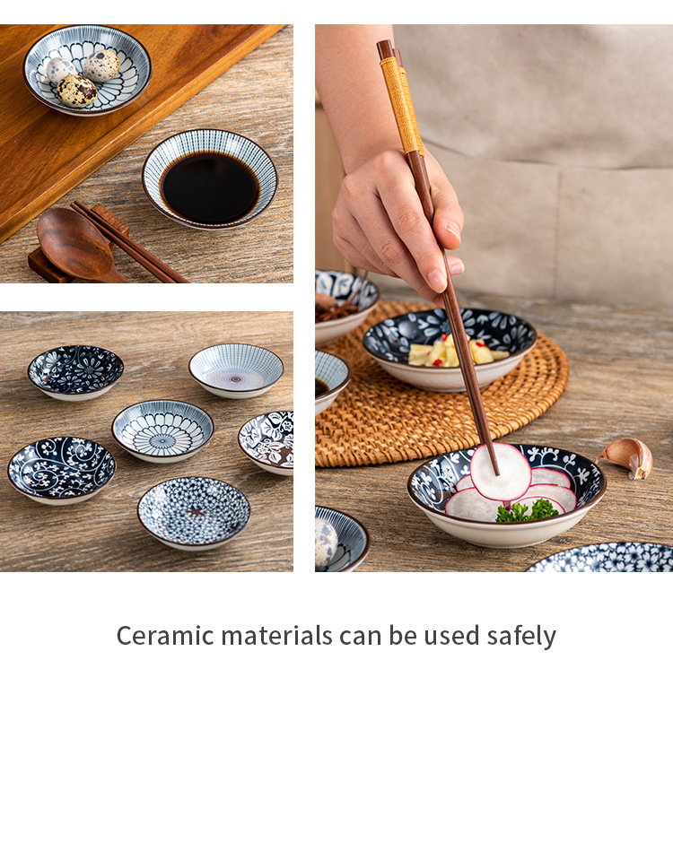 Ceramic Sauce Dishes - Floral Sushi Soy Sauce Plates With Wasabi Compartment, Small Condiment Bowls For Restaurants (Set Of 6)_voghion.com