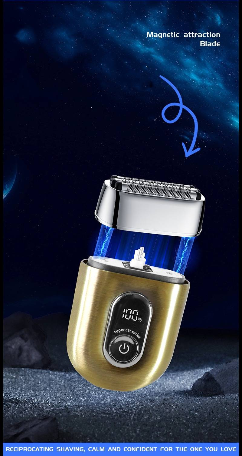 Mini-Rasierer für Männer, magnetische Aufladung mit Hin- und Herbewegung, abwaschbar, drei Klingen, Elektrorasierer aus Typ-C-Legierung_voghion.com