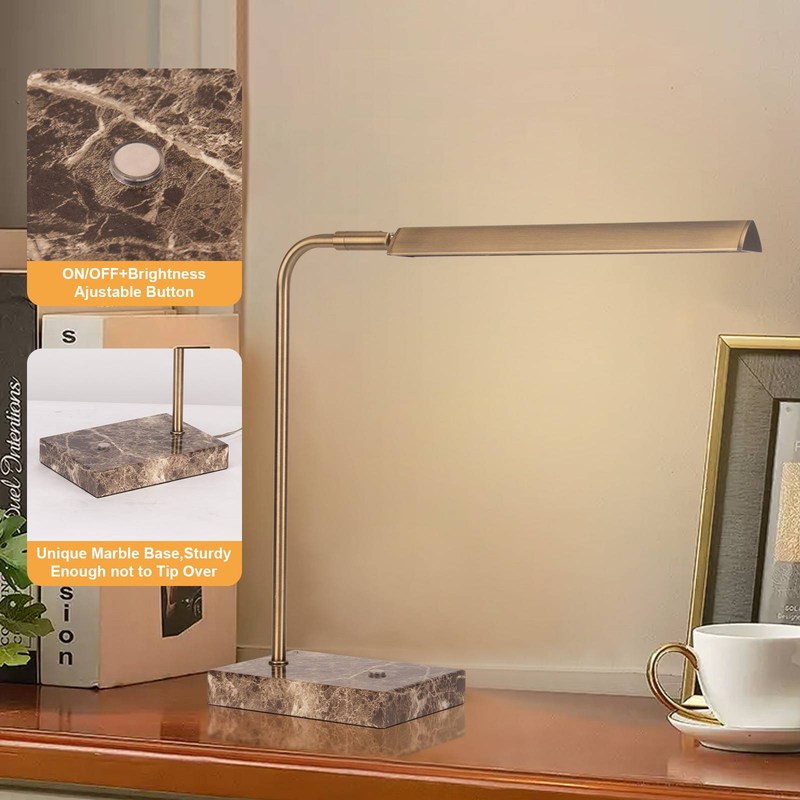 Dimmbare LED Schreibtischlampe Mit Metallarm & Marmorfuß - Dimmbar, 3 Farbtemperaturen, Augenschonend, Bürolampe, Leselampe, Homeoffice_voghion.com
