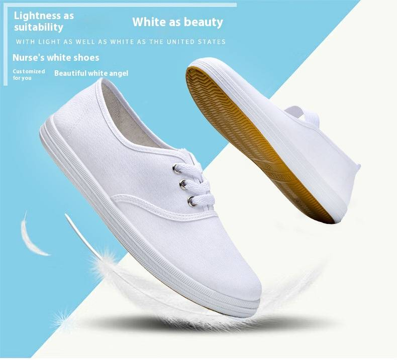 Arbeitsschuhe, Krankenschwesterschuhe, weiße Damenschuhe, rutschfeste, flache Arbeitsschuhe, Slip-On-Freizeitschuhe in Volltonfarbe_voghion.com