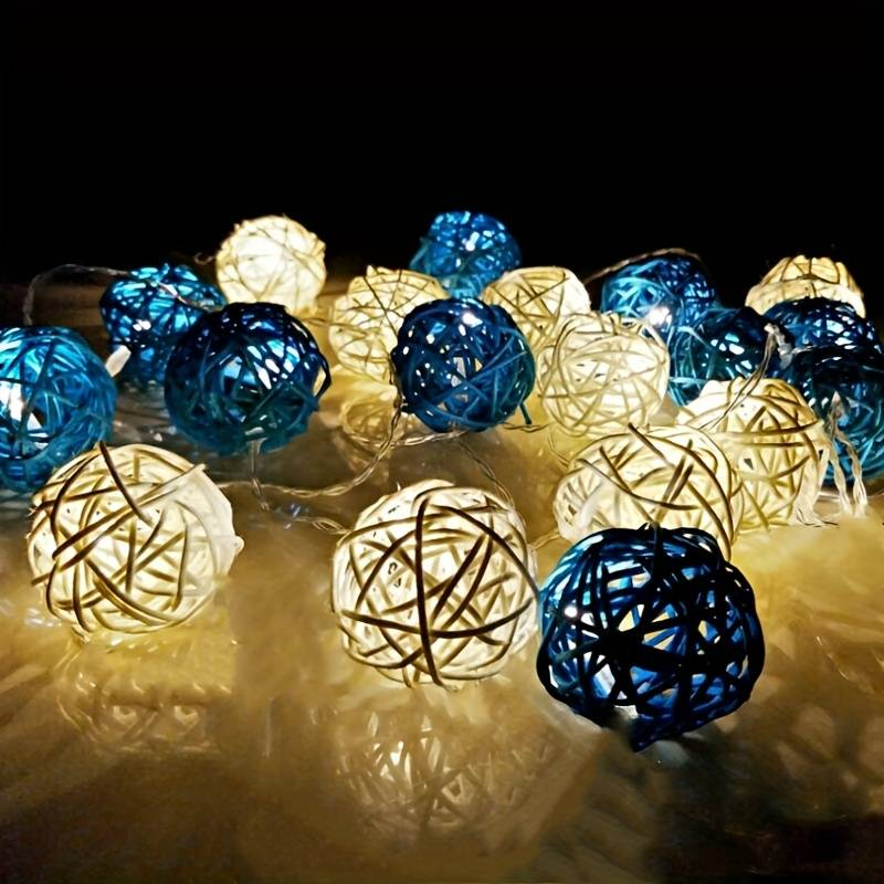 Luci a corda da 2 metri e 20 luci blu e bianche in rattan, per feste, Natale, Natale, luci decorative per esterni a batteria_voghion.com