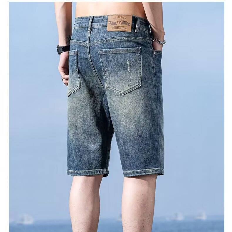 Pantaloncini in denim minimalisti da uomo – Pantaloncini estivi in cotone leggero a metà coscia, casual, da strada (28-36, blu classico, vestibilità dritta, traspiranti ed elasticizzati)_voghion.com
