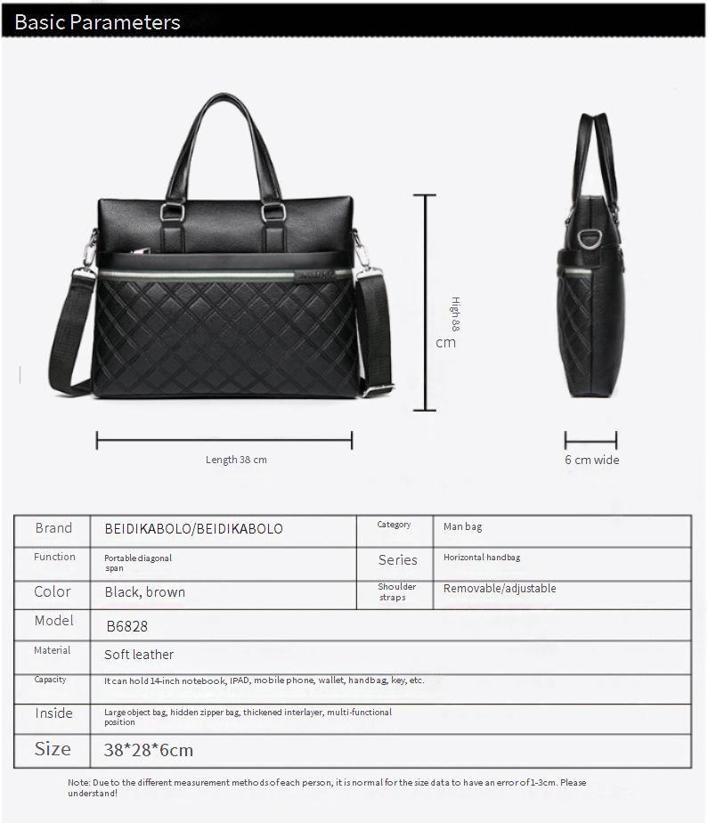Premium PU Leather Crossbody Laptop Bag For Men - Stylish Business Briefcase With Diamond Quilted Pattern, Waterproof & Lightweight Design_voghion.com