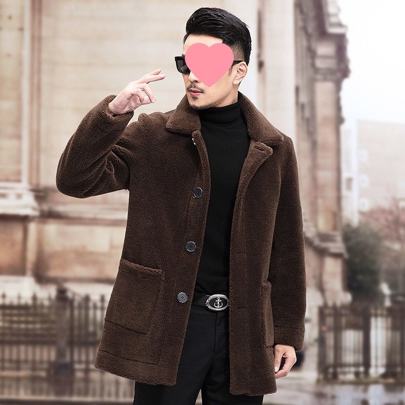 "Men's Mid-Length Sheepskin Coat – Stylish Autumn & Winter Faux Lamb Fur Lapel Jacket For Elegant Warmth"_voghion.com