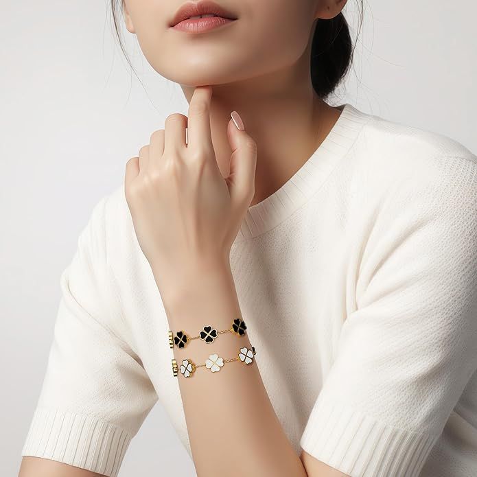 Four Leafs Clover Chain Bracelet,heart Chain Bracelet,18K Gold Plated Bracelet For Women,Jewelry Gifts For Women_voghion.com