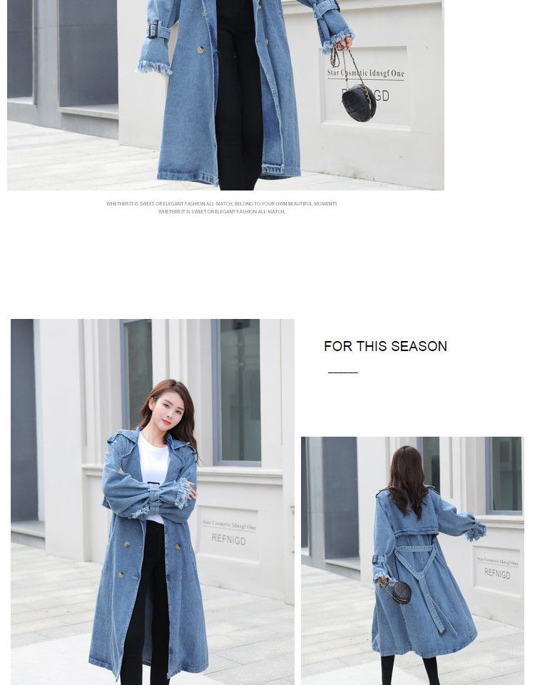Damenbekleidung Zweireihige Jeans-Windjacke mit Gürtel für Damen_voghion.com