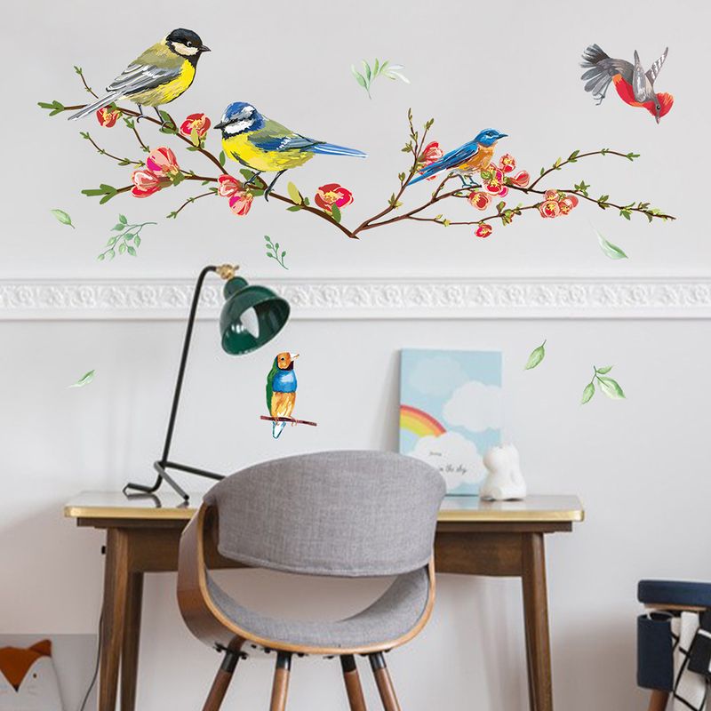 Bird branches, flowers, PVC frosted N1363, living room background decoration, self-adhesive wall stickers_voghion.com