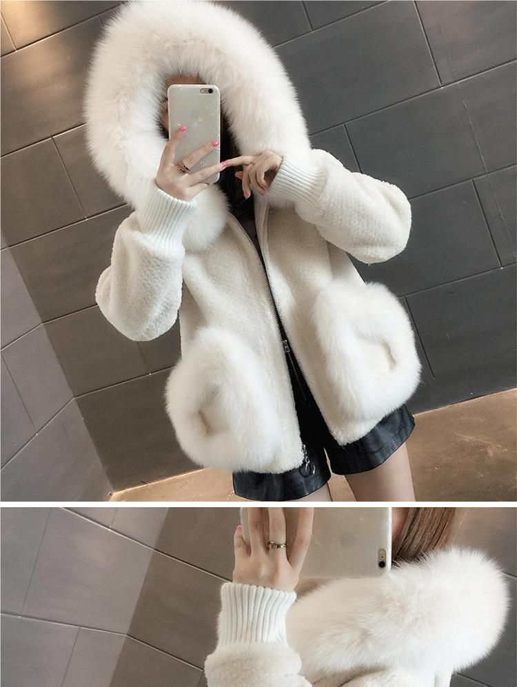 Cappotto in pelliccia sintetica da donna con cappuccio staccabile, giacca corta in peluche per autunno inverno, elegante capospalla casual in beige e lavanda_voghion.com