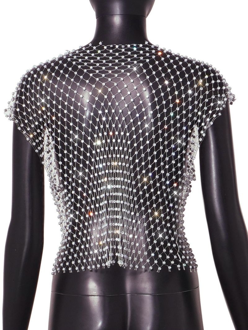 Damen Kleeder New Net Diamant Sparkling Diamant Damen Ärmlos Vest_voghion.com