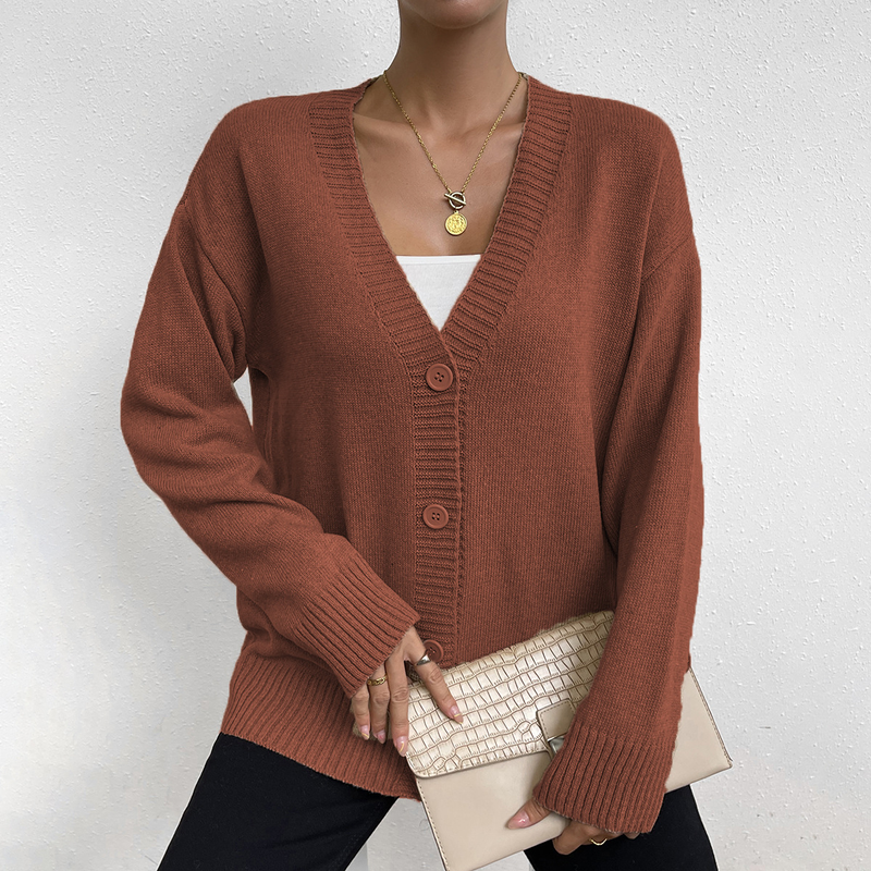 Damenbekleidung ins Pullover-Cardigan mit Knopfleiste für Damen_voghion.com