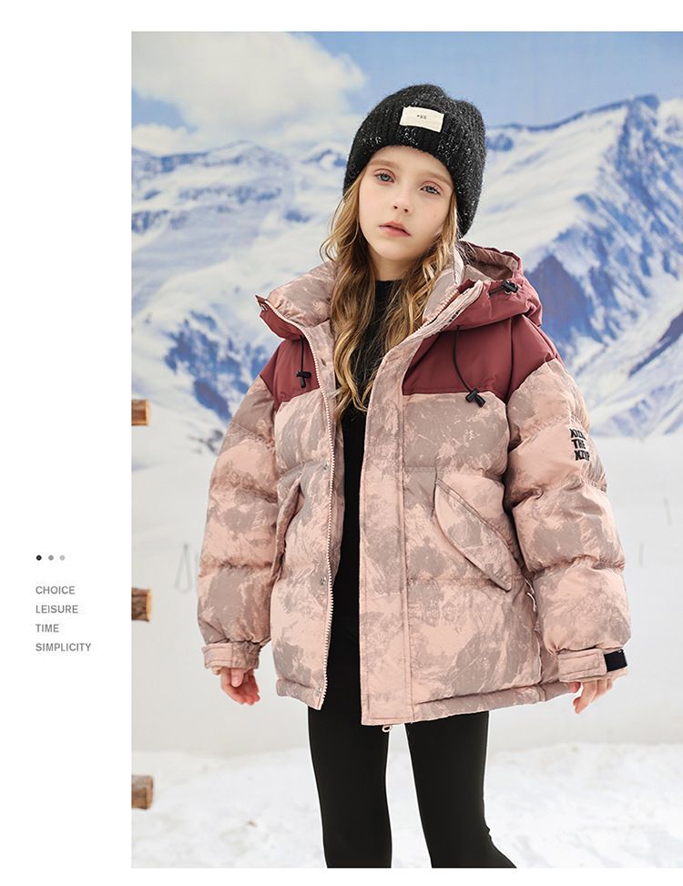 Kids' Winter Puffer Jacket – Thickened Polyester Shell, Fleece-Lined, Unisex Hooded Coat (120-170cm, Red/Green, B-Class Safety, Korean Style)_voghion.com